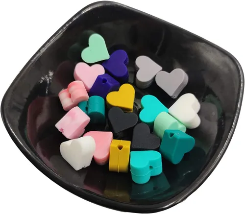 Vista 4 de 100 cuentas de perlas de silicona con forma de corazón para bolígrafo, accesorio de bolígrafo de 0.555 pulgadas, mini cuentas de corazón de silicona