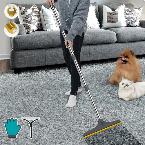 Vista 8 de Rastrillo de alfombra B-Land para depilación de mascotas, escoba raspadora de alfombras reutilizable Pet Hair Remover with 60” Adjustable Long