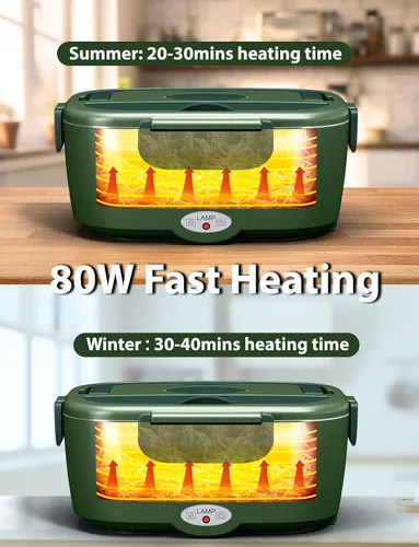 Vista 2 de Lonchera eléctrica para adultos, lonchera de 80 W con doble contenedor de acero inoxidable de 1.5 L, calentador de alimentos portátil con bolsa