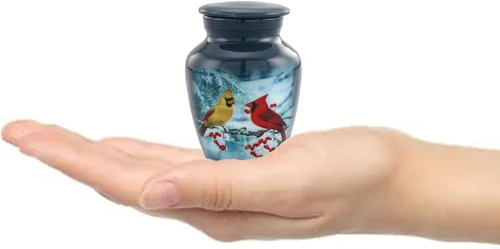 Vista 6 de Immortal Memories Mini urna cardenal – Cozy Cardinals Sharing Urn con funda y bolsa de terciopelo, color gris (CC-K Keepsake)