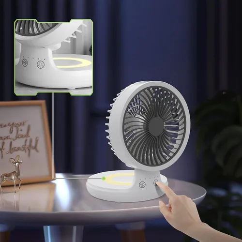 Vista 3 de Magshion Ventilador de escritorio plegable de 7.5 pulgadas con luz nocturna, ventilador pequeño oscilante de 120°, 4 velocidades, alimentado por USB