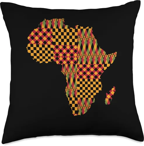 Vista 4 de African Family Kente Clothing for Men women Kids Kente African Pride Traditional Ethnic Pattern Africa Map Throw Pillow, 16x16, Multicolor
