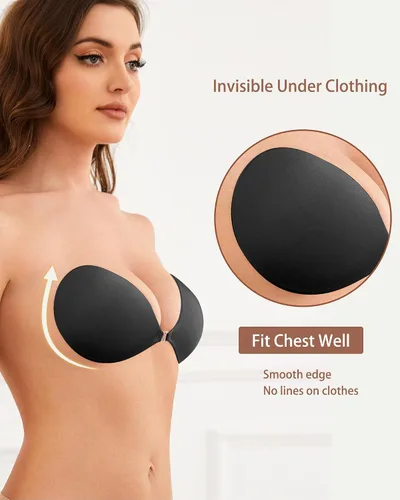 Vista 3 de Sujetador adhesivo sin tirantes, brasier autoadhesivo para mujer, vestido sin espalda con cubiertas para pezones
