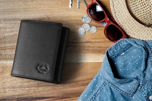 Vista 3 de Stealth Mode Cartera de cuero triple RFID para hombres con soporte de identificación abatible (negro)