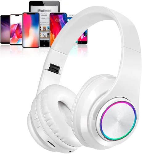 Vista 10 de Auriculares Bluetooth sobre la oreja, auriculares con luces LED y micrófono incorporado, ligeros, Bluetooth 5.0, auriculares HiFi estéreo