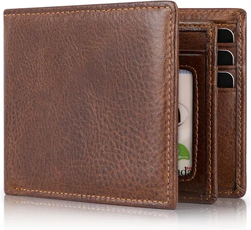 Vista 8 de Swallowmall Cartera de cuero con bloqueo RFID para hombre, cartera plegable para hombre con 1 ventana de identificación y 13 ranuras para tarjetas
