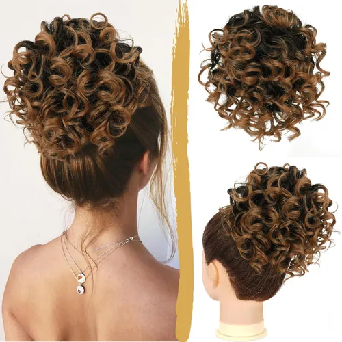 Vista 7 de PEACOCO - Piezas de pelo para moño desordenado para mujer, gran moño afro rizado elástico con cordón, moño de onda suelta sintético, extensión