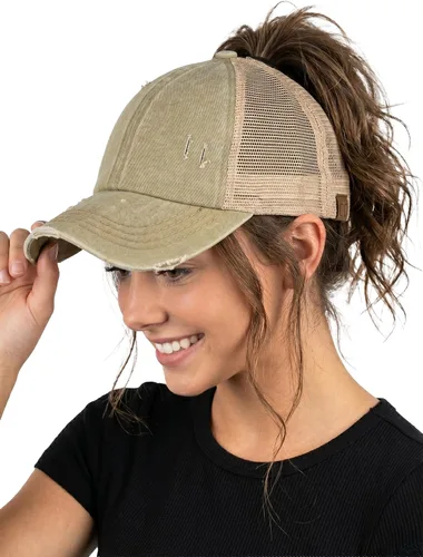Vista 21 de Funky Junque - Sombrero de cola de caballo para mujer, gorra de béisbol con ajuste ajustable y cola de caballo alta cruzada para uso diario Paquete