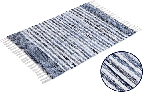 Vista 26 de Alfombra de trapo de algodón hecha a mano de 24 x 36 pulgadas, alfombra multicolor de 2 x 3 pies, tejida a mano, lavable y reversible para sala