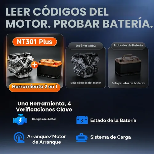 Vista 3 de FOXWELL NT301 Plus 2 en 1 OBD2 escáner y probador de batería de coche de 12