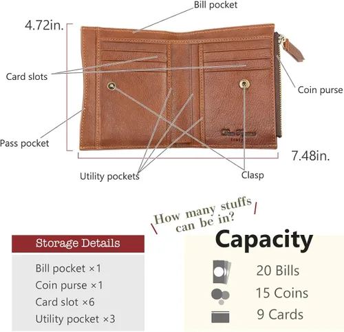 Vista 6 de Dom Teporna Italia Bifold Hombres de Cuero de grano Completo Itario con Pass Case Thin Card Holder Monedero