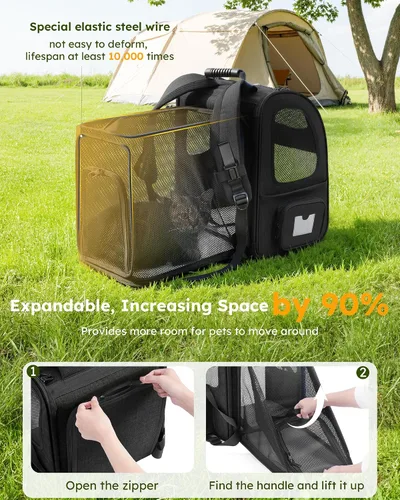 Vista 2 de Pecute - Mochila para mascotas, extensible con malla transpirable para perros pequeños, gatos, mochila para mascotas, para senderismo, viajes