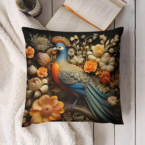 Vista 4 de Fundas cuadradas decorativas de Acción de Gracias, diseño de pájaros, flores, decoración del hogar, 12 x 12 pulgadas, otoño, Acción de Gracias