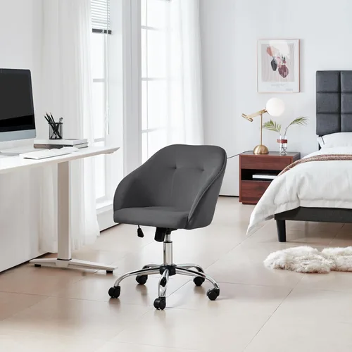 Vista 8 de Yaheetech Silla de oficina de altura ajustable con respaldo medio, giratoria, grande, silla de escritorio, silla de computadora con ruedas