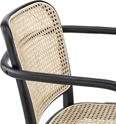 Vista 7 de Modway Winona - Silla de comedor de madera de olmo con asiento de ratán de caña en color negro, 21 x 22,5 x 32