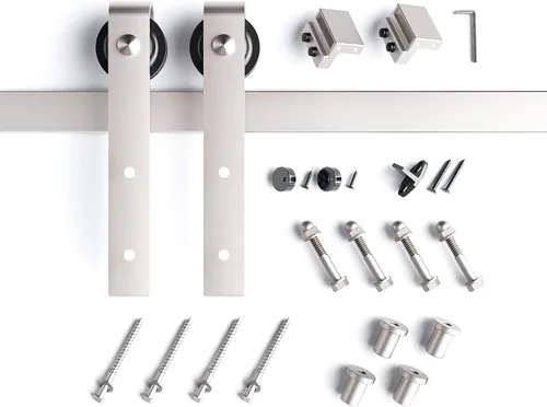 Vista 7 de EaseLife Kit de Rieles de Hardware de 5 Pies para Puerta Corredera de Granero de Níquel Cepillado, Polea J Básica, Trabajo Pesado, Se Desliza Suave