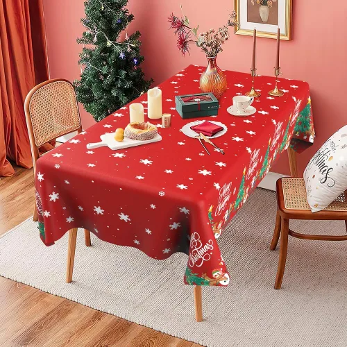 Vista 6 de Mantel de Navidad, 2 piezas de mantel desechable de plástico rojo, mantel de 54 x 108 pulgadas para decoraciones de Navidad, mantel de árbol