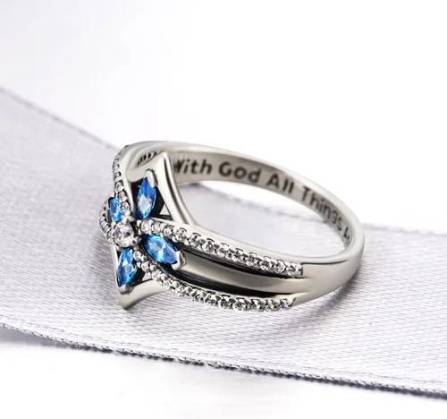 Vista 5 de YFN Anillo de cruz de plata de ley con Dios todas las cosas son posibles, anillo de circonita cúbica talla 6-10