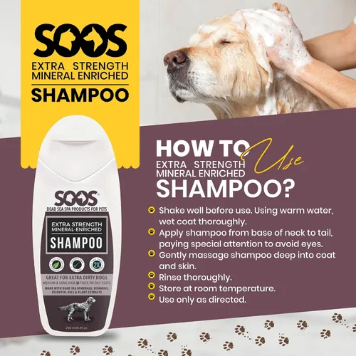 Vista 5 de Soos Champú para mascotas extra fuerte para gatos y perros, champú natural enriquecido con minerales del Mar Muerto, absorción rápida con vitaminas