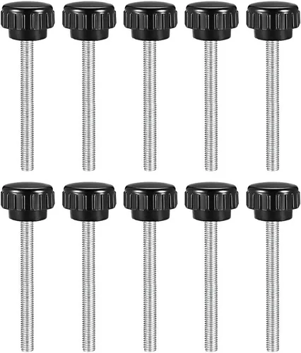 Vista 6 de uxcell Perillas de sujeción moleteadas con rosca métrica macho M4 x 0.394 in, tornillo de agarre para pulgar, tipo perno de mango de sujeción manual