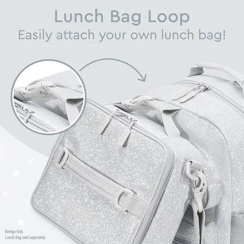 Vista 4 de Bentgo Mochila para niños - Mochila ligera y duradera de 14 pulgadas, Glitter Edition - Plata