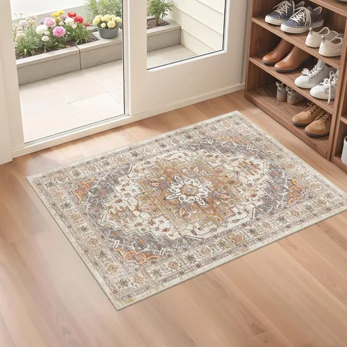 Vista 22 de befbee - Alfombra para sala de estar, lavable y resistente a manchas, con base antideslizante, ideal para dormitorio y cocina, decoración clásica
