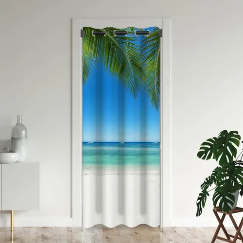 Vista 11 de Cortinas opacas para puerta de playa oceánica para puertas, cortinas opacas hawaianas de verano con palmeras para armario de dormitorio de niños