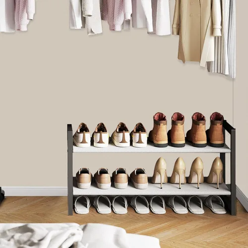 Vista 7 de Zapatero de 2 niveles para armario y entrada, organizador de zapatos apilable, marco de metal con tornillos para menos tambaleo, estantes no tejidos
