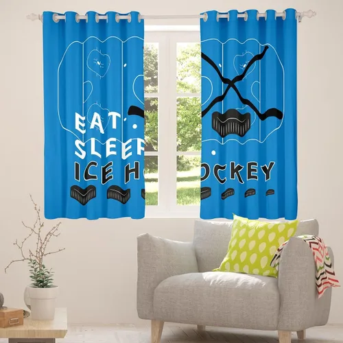 Vista 4 de Erosebridal Hockey Blackout Curtains for Boys,Blue and Black Sports Curtains & Drapes for Kids Teen,Ball Games Gamer Bedroom Decor,Ice Hockey Field