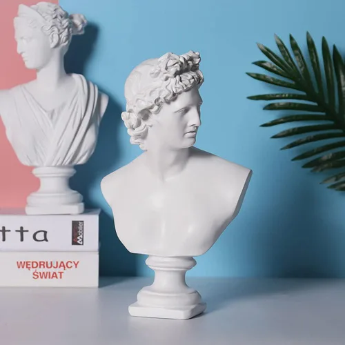 Vista 3 de Estatua clásica griega de busto de David Man de 11.8 pulgadas, escultura de resina grande de resina romana Apolo para decoración del hogar