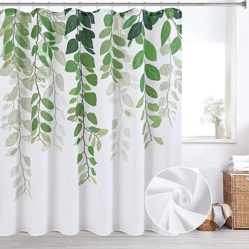 Vista 21 de BOODII Cortinas de ducha negras de 36 x 72 pulgadas, cortina de ducha de eucalipto de primavera para baño, cortina de baño con textura de flameado