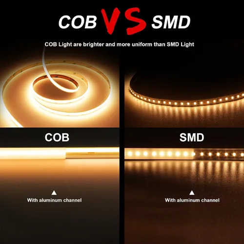 Vista 2 de Tira LED COB, tira de luz LED COB blanca cálida de 16.4 pies, tira de luz LED regulable de 2700 K, CRI92+, 0.315 in de ancho, cinta LED flexible