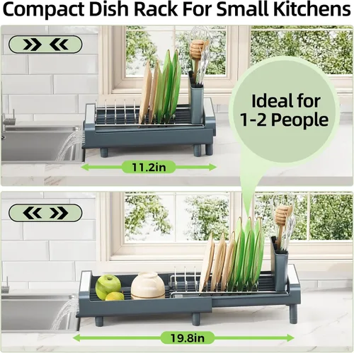 Vista 2 de [Usado] TOOLF Escurridor de platos pequeño, mini escurridor compacto expandible, escurridor de platos delgado y extensible de acero inoxidable