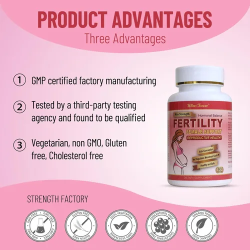 Vista 3 de Tabletas de fertilidad - Vitamina prenatal para mujeres, 60 unidades Apoyando el equilibrio hormonal, salud reproductiva, ovulación y concepción