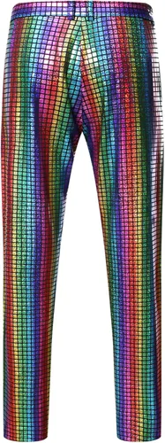 Vista 4 de LucMatton Conjuntos de discoteca de 2 piezas para hombre, chaqueta y pantalones brillantes, trajes de lentejuelas metálicas, Metálico