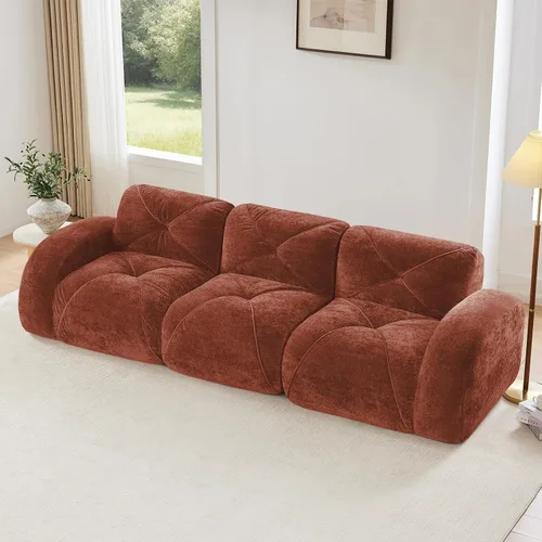 Vista 33 de Sofás modulares modulares de 110.6 pulgadas para sala de estar, sofá moderno de terciopelo sin hueso, no requiere montaje, cómodo sofá sin hueso