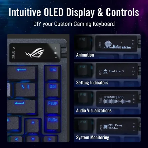 Vista 4 de ASUS ROG Azoth 75 Teclado inalámbrico para juegos personalizado DIY y paquete de mouse para juegos ROG Chakram X Origin