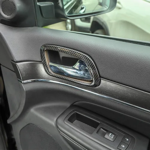 Vista 4 de JeCar Anillo de decoración de manija de puerta interior ABS cubierta interior para Grand Cherokee WK2 2011-2020, textura de fibra de carbono
