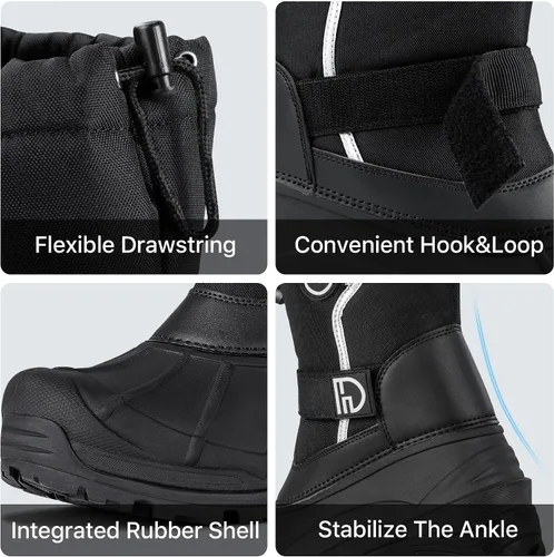 Vista 7 de FREE SOLDIER Botas de nieve impermeables para hombre con forro extraíble Negro