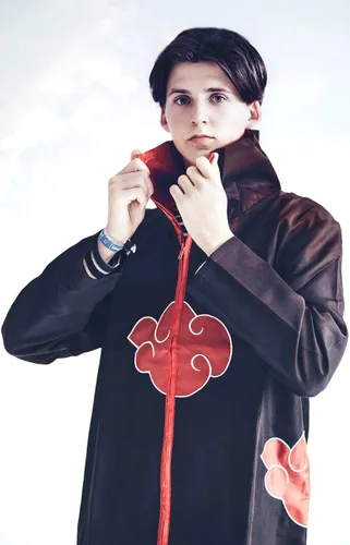 Vista 5 de Disfraz de cosplay para capa de Itachi con cremallera media larga abrigo adulto ropa negro rojo L