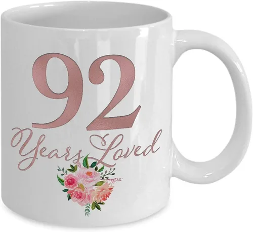 Vista 2 de 92 Years Loved Coffee Mug - 92nd Birthday Present Party Decor for Women Mother Mom Sister Aunt in Law Nana Grandma Grandmother - White Ceramic Cup