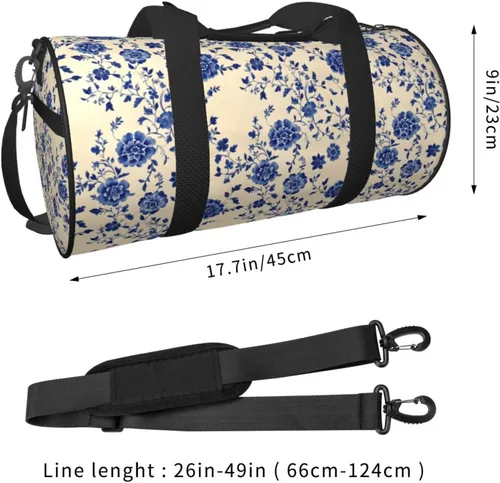 Vista 2 de Large Duffle Bag for Travel - Retro Blue Flowers (A) Print Gym Bag for Women Men, Travel Foldable Bags for Women Men with Zippered Multiple Pockets