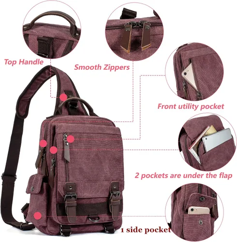 Vista 3 de Leaper - Maleta bandolera de lona, diseño retro, M