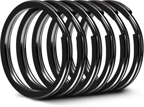 Vista 6 de 10PSC - Llaveros de acero inoxidable 304 grueso y grueso de 1 pulgada0.984 in para llaves de automóvil, duradero, para uso en exteriores, color negro