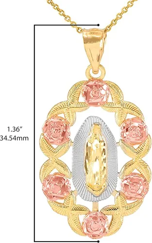 Vista 3 de Saint Collection - Collar con colgante de medalla milagrosa de oro de 14 quilates diseño de Nuestra Señora de Guadalupe