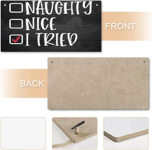 Vista 4 de Cartel de madera con texto en inglés "Naughty Nice I Tried", divertido letrero de madera para colgar en la pared, porche delantero, baño, 6 x 12