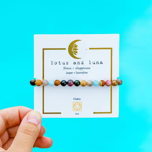 Vista 2 de Lotus and Luna Pulsera curativa de chakras energéticos de 0.236in con piedras reales de jade, perla, cuarzo rosa, amatista, piedra lunar..