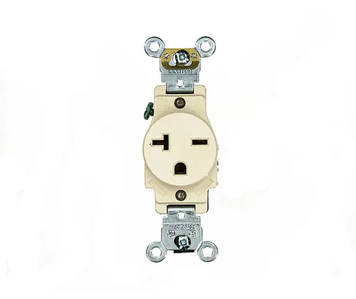 Vista 4 de Leviton 20 amperios, 250 voltios, grado industrial resistente, receptáculo único, hoja recta, autoconexión a tierra, 5461, marrón