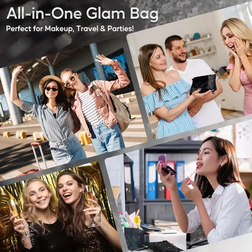 Vista 9 de Color Nymph Kit de maquillaje todo en uno para mujeres y niñas, juego de regalo de cosméticos con bolsa de hombro de lentejuelas, incluye paleta