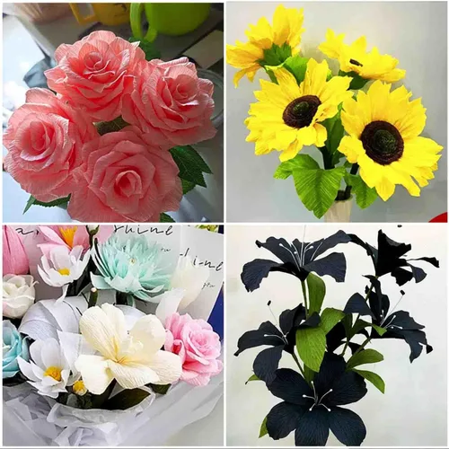 Vista 3 de KYMY Rollos de papel crepé para kits de flores de bricolaje con cables de hierro y cinta, serpentina para cumpleaños, bodas, envolturas
